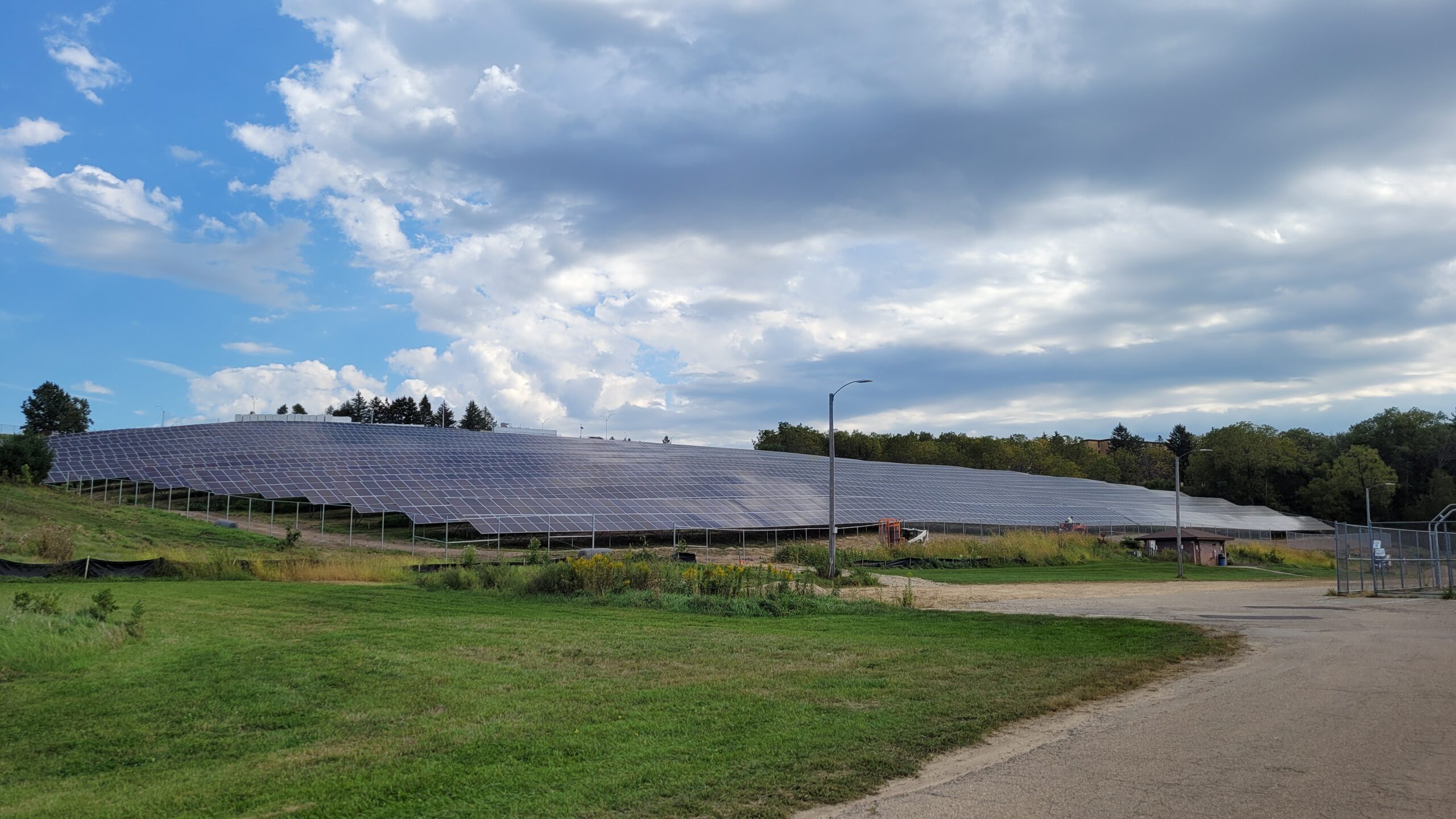 A solar array on a hillside