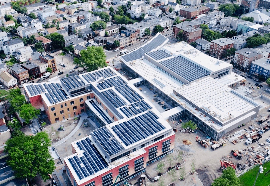 Solar panels on a large inner city building