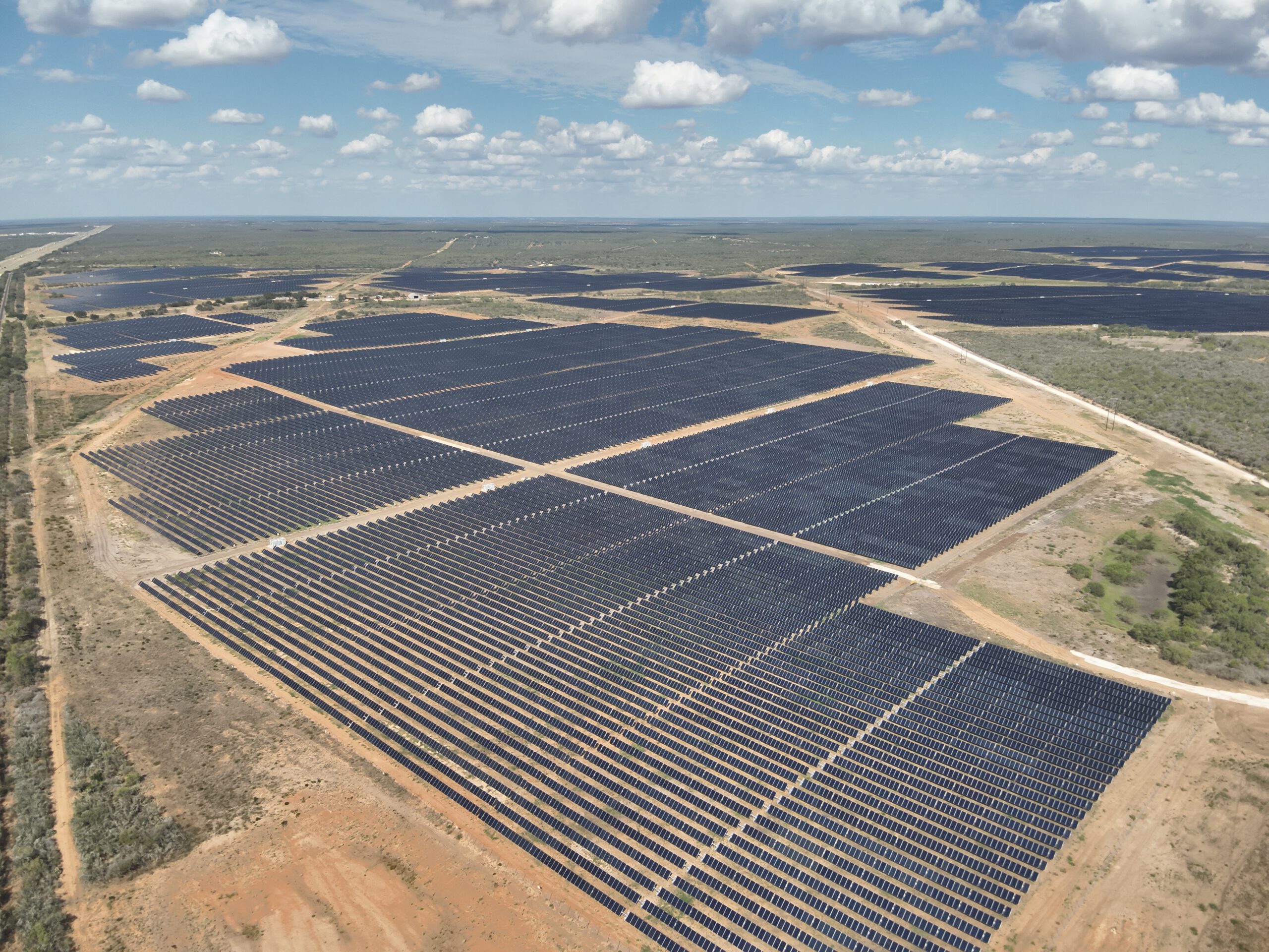 A dry landscape with solar grids