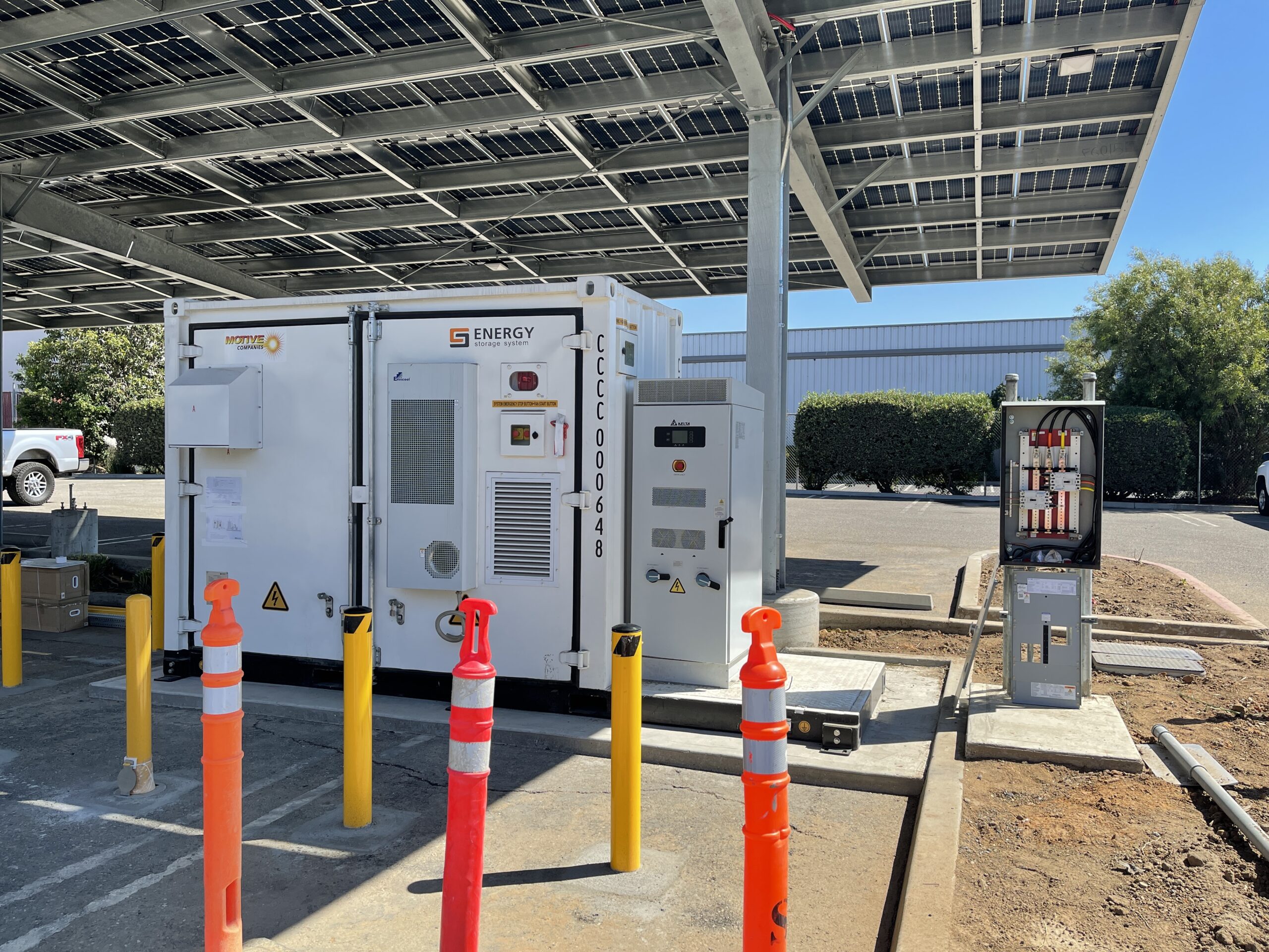 Energy storage and solar installation in a parking lot